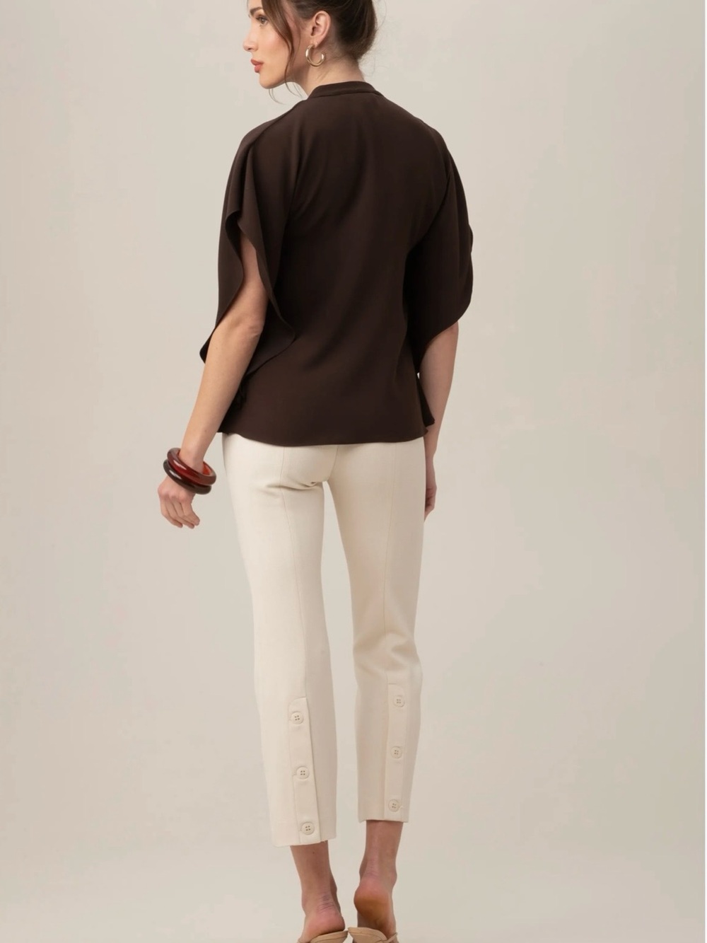 Trina Turk NWT Brown Tompkins Ruffle Crepe Boxy Square Top Blouse, size L - Picture 7 of 8